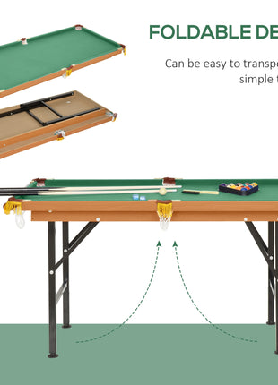 55'' Portable Folding Billiards Table Game Pool Table for Whole Family Number Use With Cues, Ball, Rack, Green