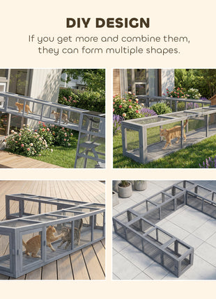 Wooden Cat Run with Weather Protection, Connecting Inside and Outside, 79"L x 15"W x 15"H, Dark Gray