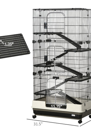 6-tier Platform Rolling Small Animal Rabbit Cage with a Large Living Space, Black