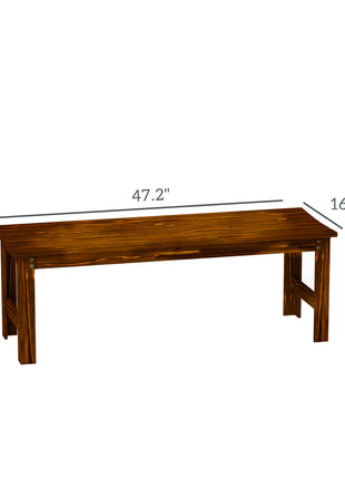 2-Seat Wood Garden Bench, Patio Bench Outdoor Bench with Slatted Seat, Backless Front Porch Bench for Park, Garden, Poolside, Deck, Carbonized