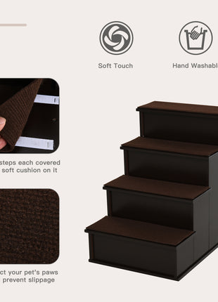 Pet Stairs, Small Pet Steps with Cushioned Removable Covering for Dogs and Cats Up To 22 lbs, Brown