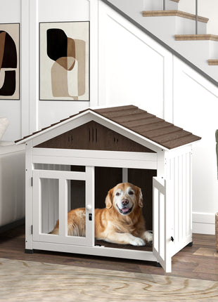 40"L Wooden Dog House Outdoor Indoor for Small, Medium, Large Dogs, with Air Vents & Elevated Removable Floor