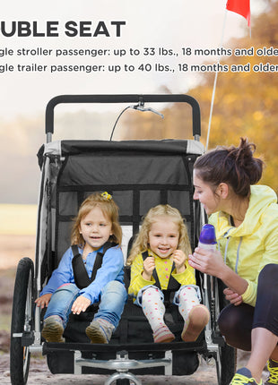 2-Seat Elite 360 Swivel Bike Trailer for Kids Bicycle Cargo Trailer with Water-Resistant Windows, Black and White