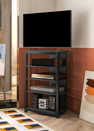 TV Stand, Entertainment Center with Storage Shelves and Steel Frame for Living Room, Black