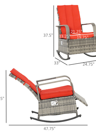 PE Rattan Rocking Recliner with Footrest, Red