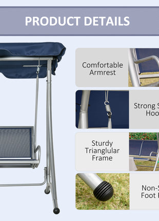 3-Seat Outdoor Porch Swing Chair, Patio Swing Glider with Adjustable Canopy, Breathable Seat, and Steel Frame for Garden, Poolside, Backyard, Blue