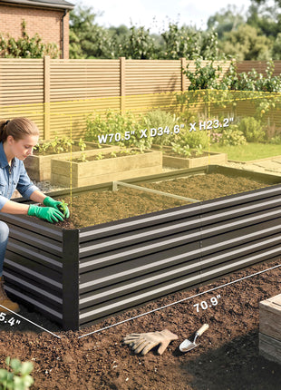 Galvanized Raised Garden Bed, Steel Outdoor Planters with Reinforced Rods, 71" x 36" x 23", Dark Gray