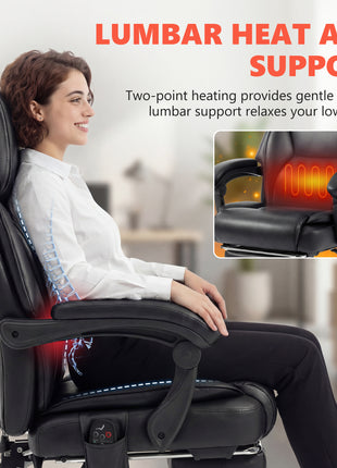 High Back Vibration Massage Office Chair Heated Reclining Computer Chair w/ Footrest, Swivel Wheels, Remote, Black