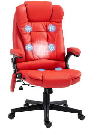 Massage Office Chair, Heated Reclining Computer Chair with 6 Vibration Points, Armrest and Remote, Red