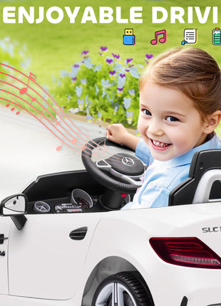 Mercedes SLC 300 Licensed Kids Electric Car with Remote Control, 12V Battery Powered Kids Ride on Car with Music, Lights, Suspension for 3-6 Years Old, White