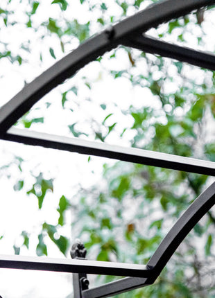 85" Garden Arch Arbor, Metal Arch Trellis with Gate, Garden Archway for Climbing Vines, Wedding Ceremony Decoration, Black