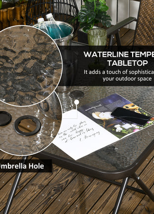 5 Pieces Patio Table and Chairs, Foldable Wicker Outdoor Dining Table Set with Umbrella Hole, Dark Brown