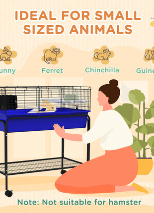 Two-Story Small Animal Cage Removable from Stand, Pet Habitat with Shelf & Wheels, 33" x 18.5" x 35", Blue