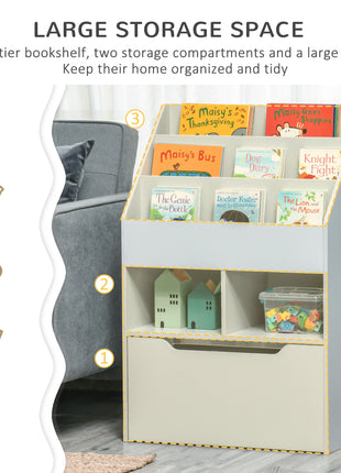 Kids Bookcase Multi-Shelf Book Rack with Mobile Drawer for Books, Toy , Gray