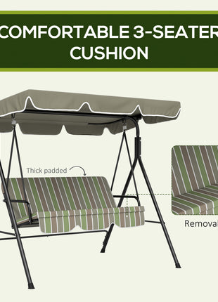 3-Seat Outdoor Patio Swing Chair w/ Cushion, Steel Frame Stand, Adjustable Tilt Canopy for Patio, Garden, Beige & Green
