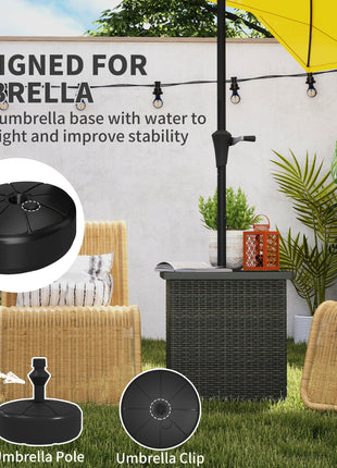 Wicker Side Table with 1.5" Umbrella Hole, Square Outdoor End Table with UV-Resistant Frame, Storage Space, Mixed-Brown