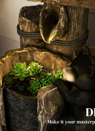 22.8" Water Fountain, 3-Tier Resin Bears on Log Outdoor Waterfall Fountain with LED Lights, Pump