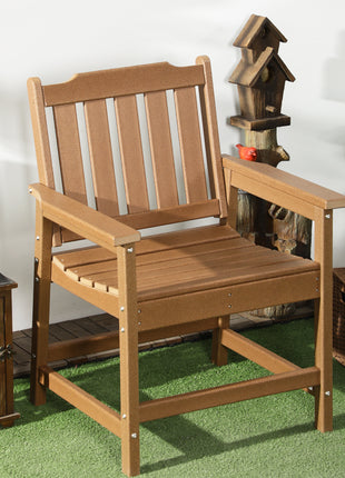 All-Weather Patio Chair, HDPE Patio Dining Chair, Heavy Duty Wood-Like Outdoor Furniture for Garden, Backyard, Deck, Porch, Lawn, Brown