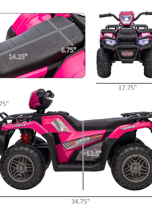 12V Electric Toy Car with Forward Backward Function, Music, LED Headlights, for Ages 3-5 Years, Pink