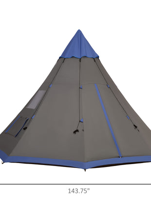 12Ft Camping Tent 6-7 Person 4 Season with 8 Mesh Windows, Outdoor Teepee Tent with Waterproof Material