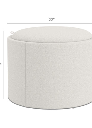 Round Storage Ottoman Coffee Table with Flip Top Tray, Linen Fabric Upholstered Footstool with Hidden Compartment