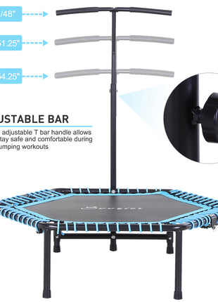 4.5ft Exercise Trampoline, Portable & Foldable Fitness Trampoline Rebounder with 3-Level Adjustable T-Bar, Great for Adults Kids Working Out, Blue