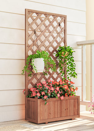 Wooden Raised Garden Bed, Raised Planter Box, Planter with Trellis for Climbing Plants Flowers, Orange