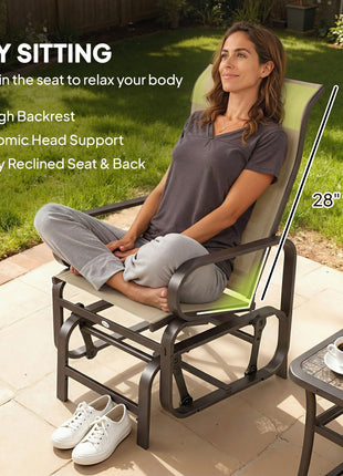 Gliding Lounger Chair Set of 2, Single Rockers with Lightweight Metal & Mesh Construction, Khaki