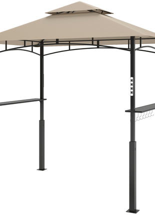 8' x 5' Outdoor Grill Gazebo, Barbecue Gazebo Shelter with LED Light, 2 Side Shelves, Hooks, Bottle Opener, Khaki