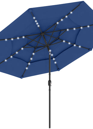 9.7 ft Outdoor Patio Umbrella with Solar LED Lights, 3 Tier Outdoor Table Umbrella with Tilt, Crank, Navy Blue