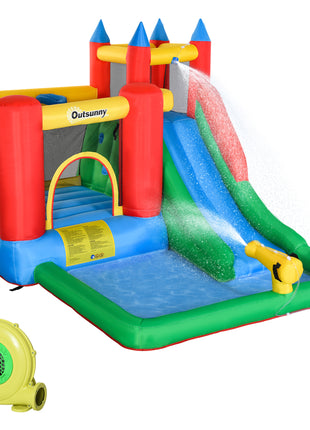 Kids Bounce House Inflatable Slide with Splash Pool, Water Cannon, Climbing Wall, Inflator Included, 6 in1 Bouncy Castle Kids Backyard Activity Outdoor Water Play Toy