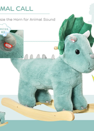 Kids Plush Ride-On Rocking Horse Triceratops-shaped Plush Toy Rocker with Realistic Sounds for Child 36-72 Months Green