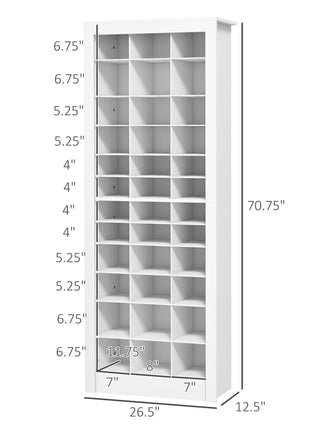 71" Shoe Storage Cabinet with 3 Heights of Open Cubes for 36 Pairs, Narrow Shoe Organizer, White