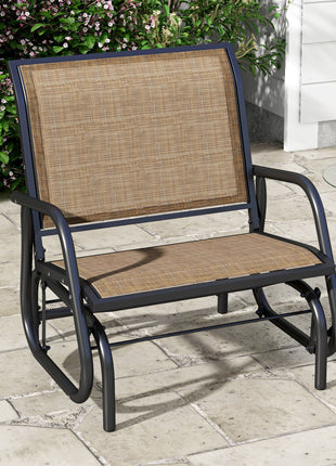 Outdoor Glider Chair, Steel Swing Chai with Curved Armrests for Porch, Garden, Poolside, Balcony, Brown