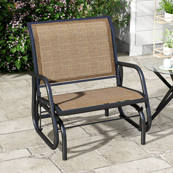 Outdoor Glider Chair, Steel Swing Chai with Curved Armrests for Porch, Garden, Poolside, Balcony, Brown