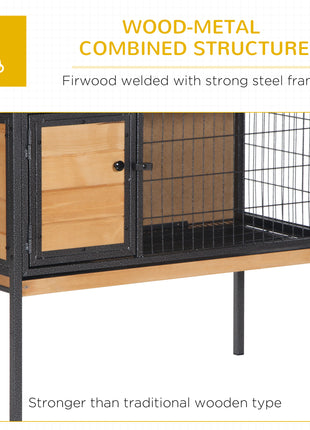 Rabbit Hutch Elevated Bunny Cage Small Animal Habitat with Metal Frame, No Leak Tray, Metal Wire Pan, Openable Water-Resistant Asphalt Roof for Rabbits, Chickens, Ducks, Indoor/Outdoor Natural