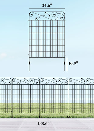 Garden Fence, 4 Pack Steel Fence Panels, 11.5' L x 43" H, Rust-Resistant Decorative Border Flower Edging for Yard, Landscape, Patio, Outdoor Decor, Square Vines