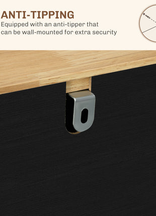 Kitchen Storage Cabinet, Sideboard Floor Cupboard with Solid Wood Top, Adjustable Shelf, and 3 Drawers, Black Wood Grain