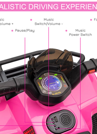 Kids Four Wheeler  Ride on Car, Motorized Quad, 6V Battery Powered Electric Quad with Songs for 18-36 Months, Pink