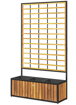 Wooden Raised Garden Bed with Trellis, Removable Pots for Backyard, Patio, Balcony, 29" x 11" x 52", Teak