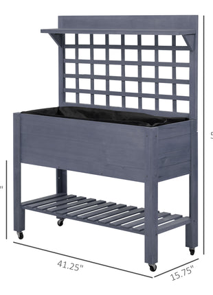 41" Raised Garden Bed Mobile Elevated Wooden Planter Box Stand with Wheels, Trellis and Storage Shelf, Gray
