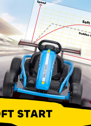 24V 7AH Kids Electric Go Kart, 8.1 MPH Battery Powered Drift Kart with Dual Motors, Soft Start for 8-12 Years, Blue