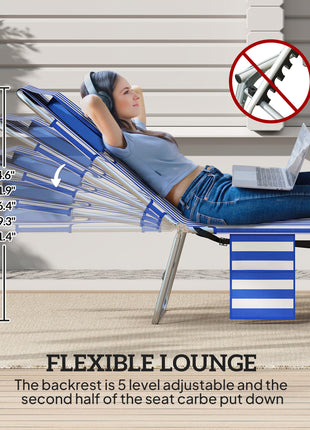 Tanning Chair with Face Hole, 5-Level Adjustable Outdoor Chaise Lounge Chair with Pillow for Beach, Pool, Blue Stripes