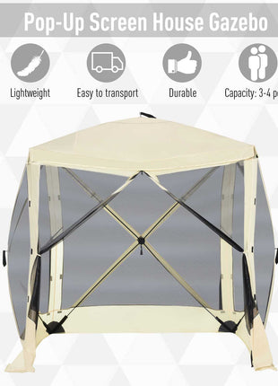 Pop Up Camping Canopy Gazebo Screen Shelter Tent with Single Person Easy Set-Up, Portable Carry Bag, 7x7FT, Beige