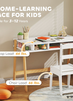 Kids Desk and Chair Set with Storage for Bedroom, School, Gift for Children Ages 3-12, White