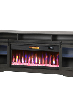 Fireplace TV Stand for TVs Up to 80 Inch, TV Console with Electric Fireplace, Open Storage and Side Cabinets, Gray
