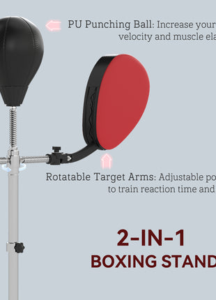 Boxing Bag with Stand, Adjustable Height Punching Speed Bag with 2 Target Arms, for Training, Exercise, Black