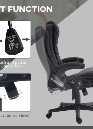 6 Point Vibrating Massage Office Chair with Heat, Linen High Back Massage Desk Chair with Reclining Backrest, Black