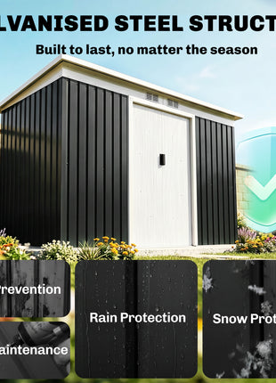 9' x 4' Metal Outdoor Storage Shed, Tool House with Double Lockable Doors for Backyard, Patio, Lawn, Garage, Dark Gray