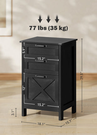 Vertical File Cabinet with 3 Drawers, Rustic Farmhouse Office Storage Cabinet for A4, Letter Size, Distressed Black